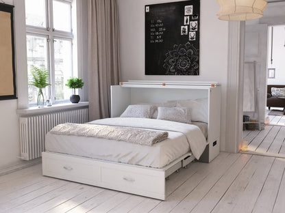 AFI Hamilton Queen Solid Wood Murphy Bed Chest with Mattress, Drawer and Charger in White