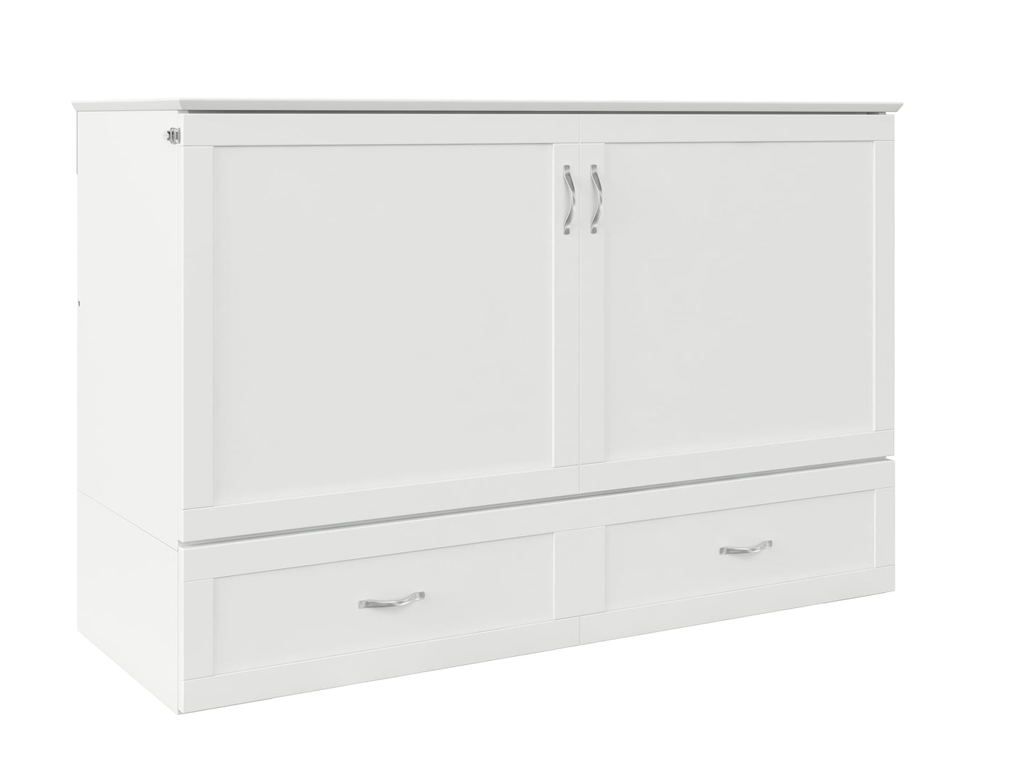 AFI Hamilton Queen Solid Wood Murphy Bed Chest with Mattress, Drawer and Charger in White