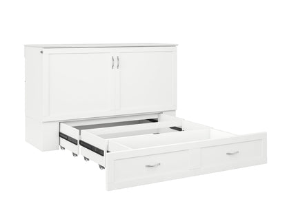 AFI Hamilton Queen Solid Wood Murphy Bed Chest with Mattress, Drawer and Charger in White