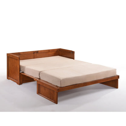 Night & Day Furniture Cube Cabinet Murphy Chest Bed With 6 Inch Memory Foam Mattress (Queen, Hickory Oak)