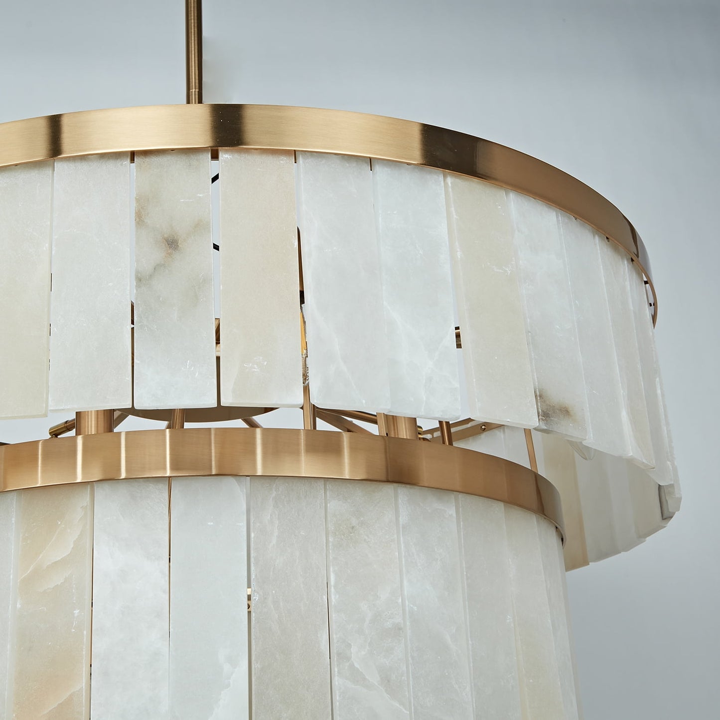 Alabaster Three-Tier Chandelier with Metal Natural Stone , Hanging Light Fixtures and Modern Chandelier for Living Room