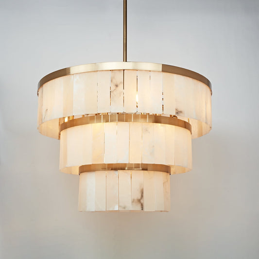 Alabaster Three-Tier Chandelier with Metal Natural Stone , Hanging Light Fixtures and Modern Chandelier for Living Room