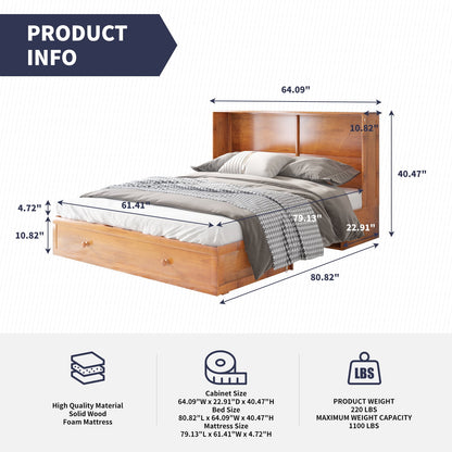 ZAFLY Murphy Bed with Trifold Foam Mattress, Cabinet Bed has USB Charging Station, Convertible Bed with Storage Platform, Cabinet Chest Bed with Large Drawers for Living Room/Bedroom (Grey)